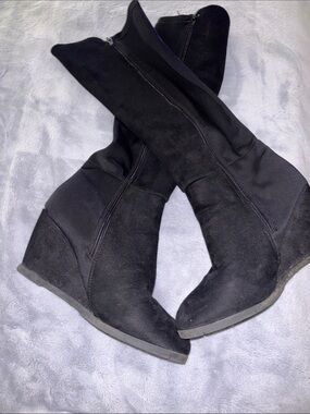 Sleek Black Wedge Knee High Boots | Black Winter Boots | Wedges | ID required